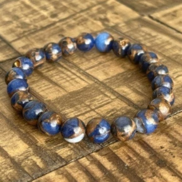 8mm Royal Blue Opal Bronzite Stretch Bracelet - Picture 5 of 6